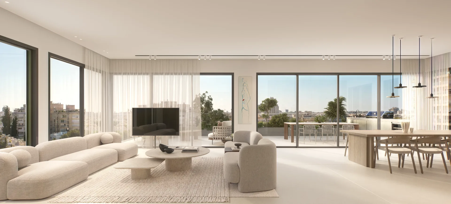Terrasse extérieure du penthouse avec vue sur la ville