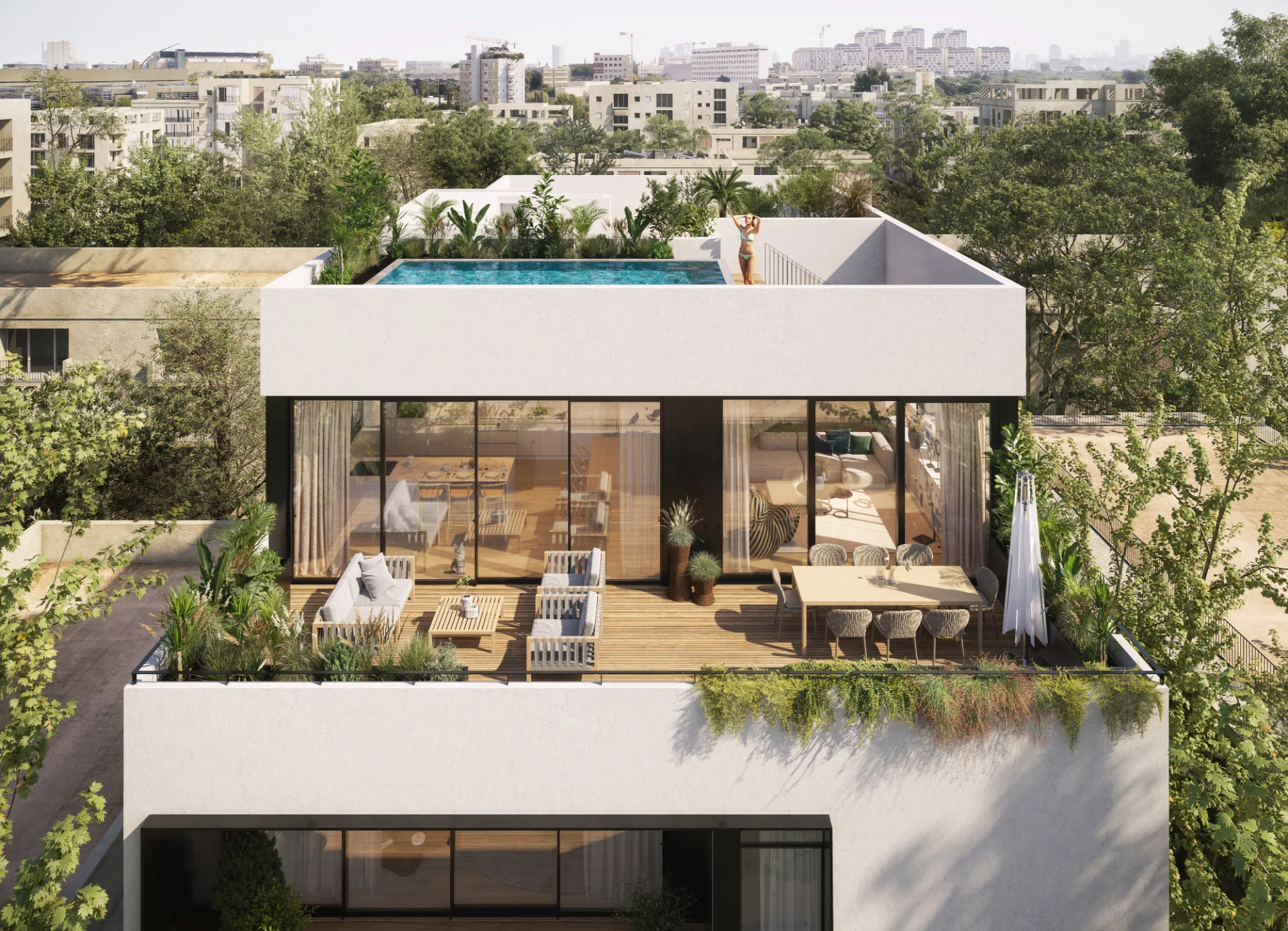 Terrasse de toit avec piscine privative et vue panoramique