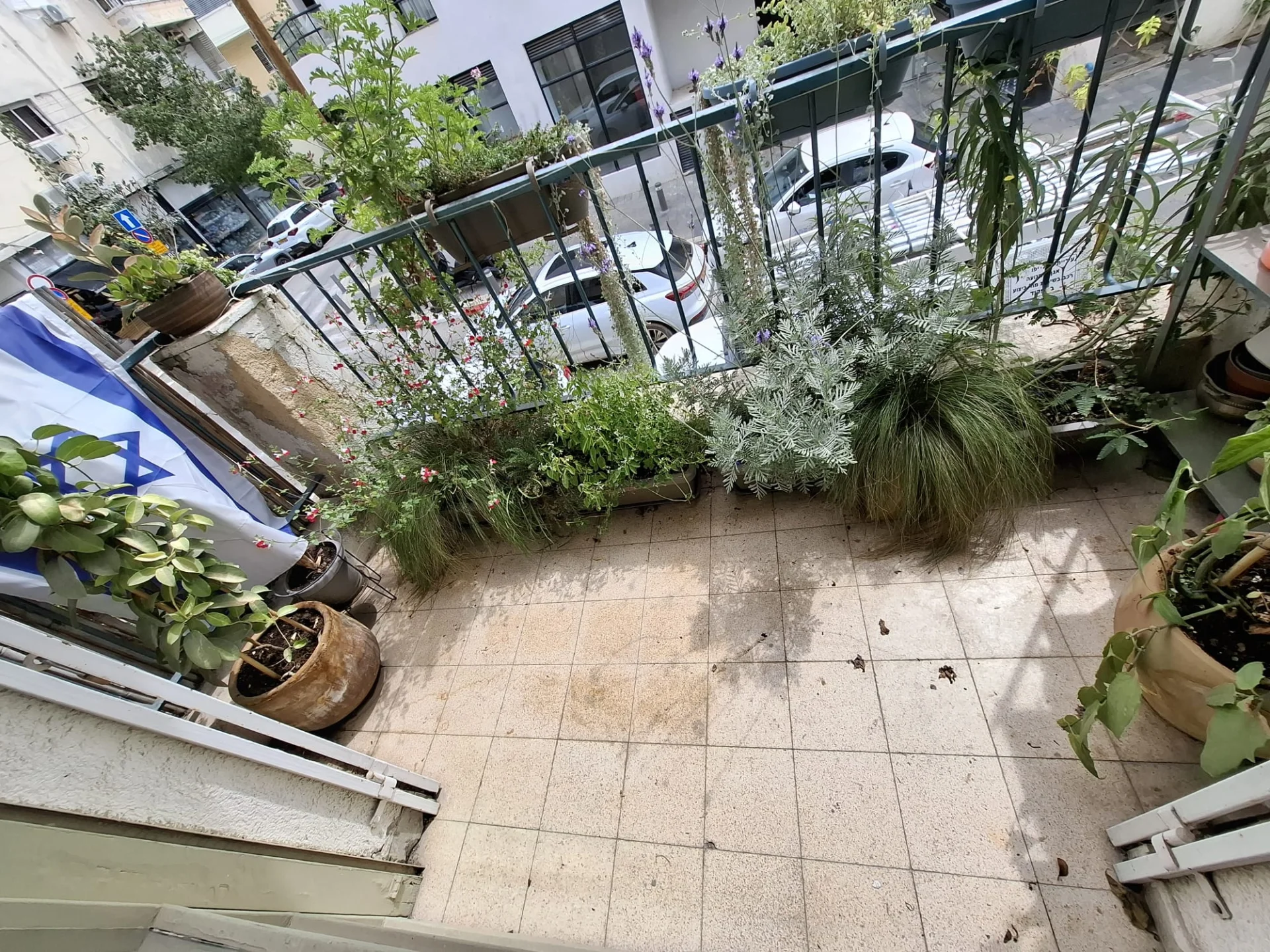 Balcon avec plantes et vue sur la rue